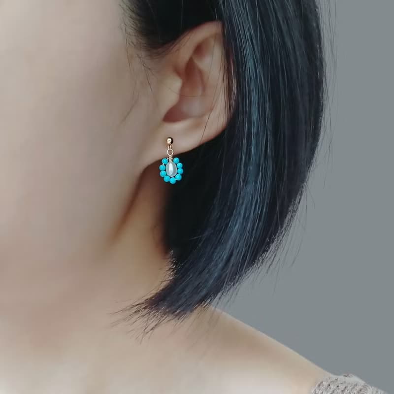 頂級睡美人土耳其石綠松石 淡水珍珠 14Kgf 包金復古小垂墜耳環