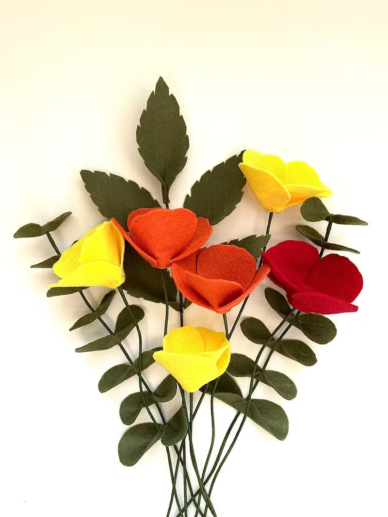 Bouquet of California poppies, felt flowers, gift for a friend