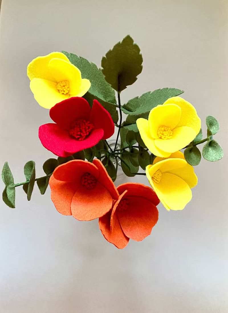 Bouquet of California poppies, felt flowers, gift for a friend