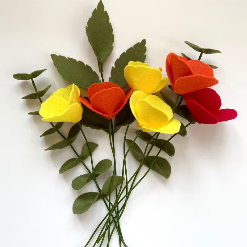 Bouquet of California poppies, felt flowers, gift for a friend