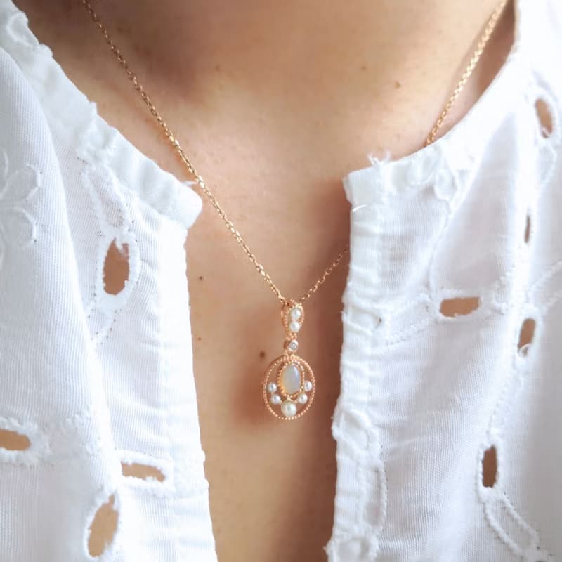 天然蛋白石 日式精品設計款 柔美玫瑰金 純銀項鍊 禮物首選