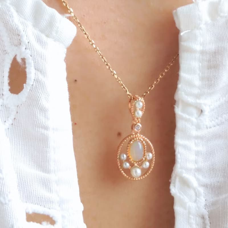 天然蛋白石 日式精品設計款 柔美玫瑰金 純銀項鍊 禮物首選