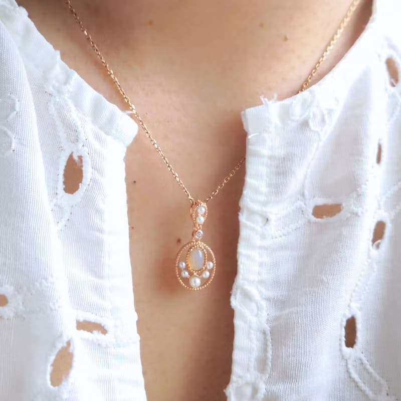 天然蛋白石 日式精品設計款 柔美玫瑰金 純銀項鍊 禮物首選