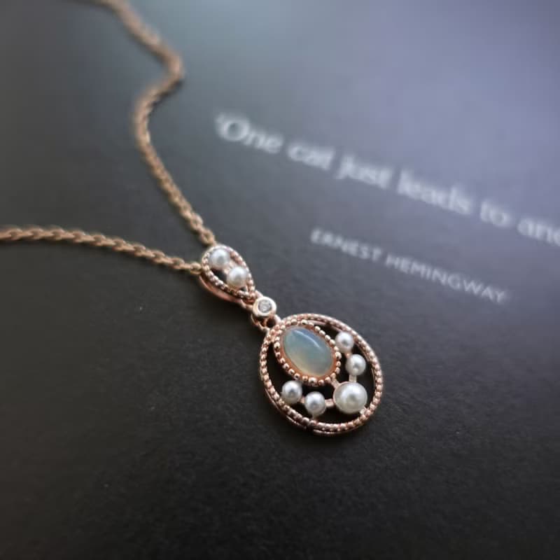 天然蛋白石 日式精品設計款 柔美玫瑰金 純銀項鍊 禮物首選