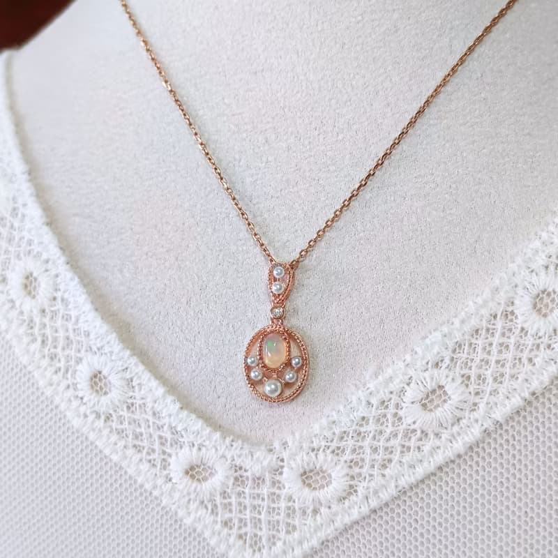 天然蛋白石 日式精品設計款 柔美玫瑰金 純銀項鍊 禮物首選