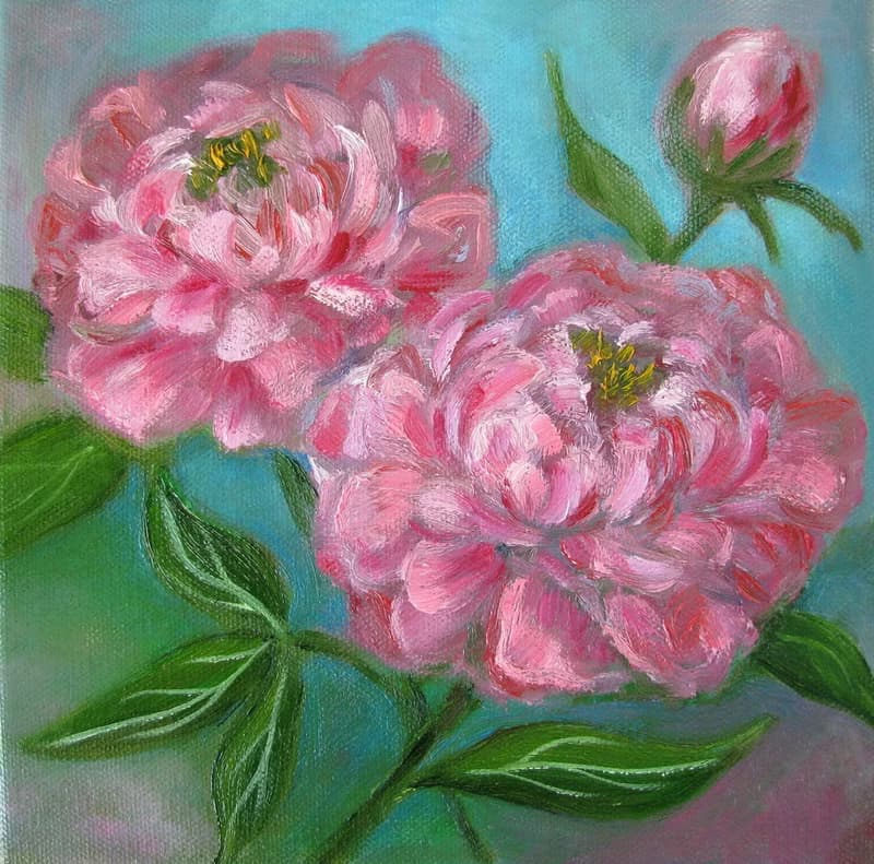 Peonies original oil painting small size stretched canvas, Livingroom decoration