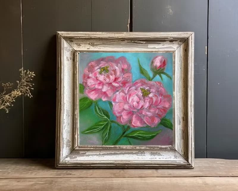 Peonies original oil painting small size stretched canvas, Livingroom decoration