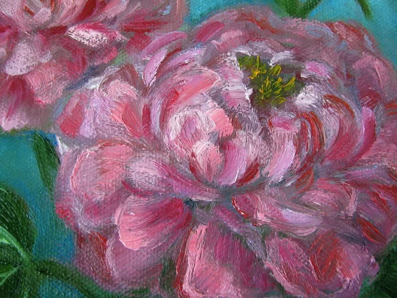 Peonies original oil painting small size stretched canvas, Livingroom decoration