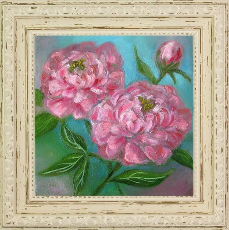 Peonies original oil painting small size stretched canvas, Livingroom decoration