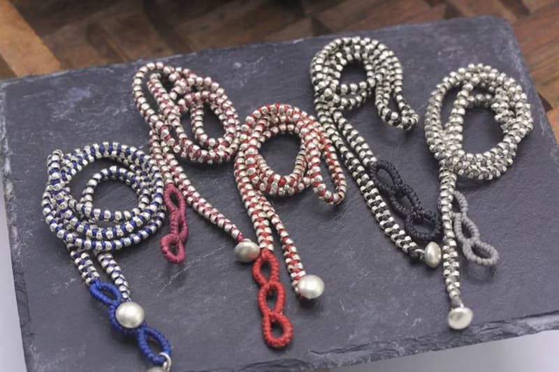 Silver beads and waxed cotton cord wraparound unisex bracelet  (B0082L)