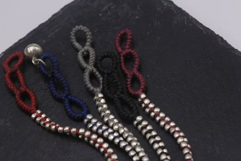 Silver beads and waxed cotton cord wraparound unisex bracelet  (B0082L)