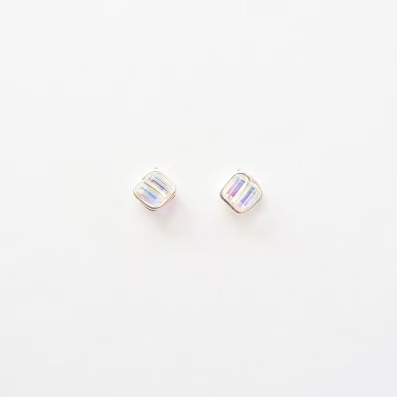 925純銀 冰鑽 方形 彩光水晶 耳針耳環-耳夾