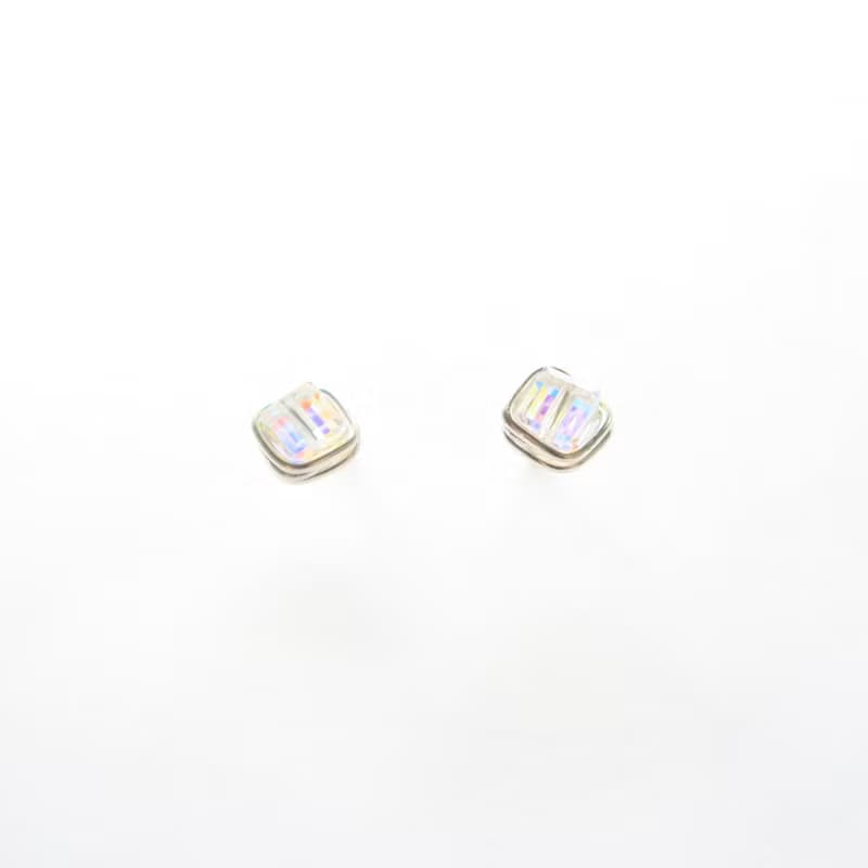 925純銀 冰鑽 方形 彩光水晶 耳針耳環-耳夾