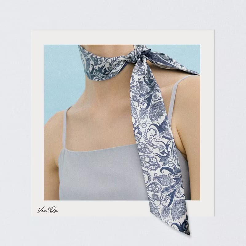 Ven&Qu - 巴洛克-蓝绿色长款丝巾