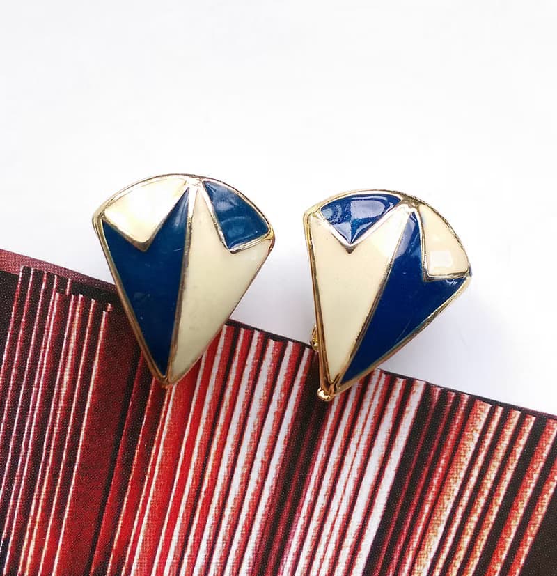 Vintage Jewelry 西洋古董飾品 個性幾何 雙色 小貼耳  夾式耳環