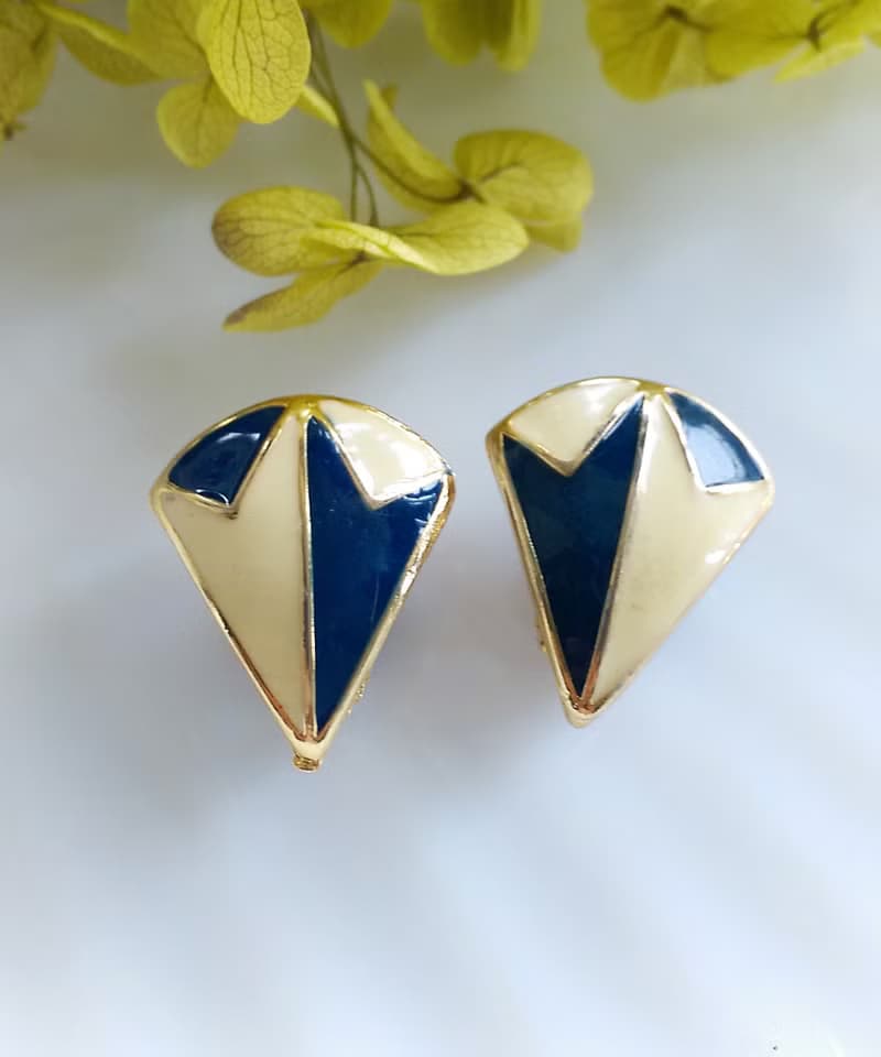 Vintage Jewelry 西洋古董飾品 個性幾何 雙色 小貼耳  夾式耳環