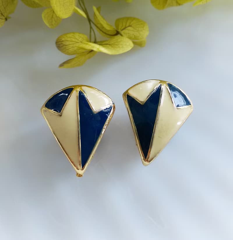 Vintage Jewelry 西洋古董飾品 個性幾何 雙色 小貼耳  夾式耳環