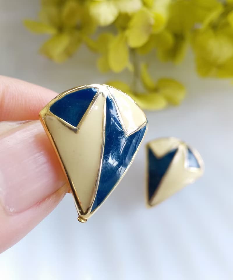 Vintage Jewelry 西洋古董飾品 個性幾何 雙色 小貼耳  夾式耳環
