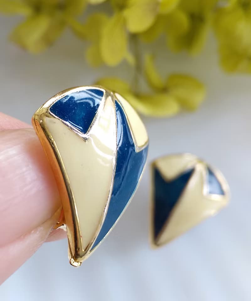 Vintage Jewelry 西洋古董飾品 個性幾何 雙色 小貼耳  夾式耳環