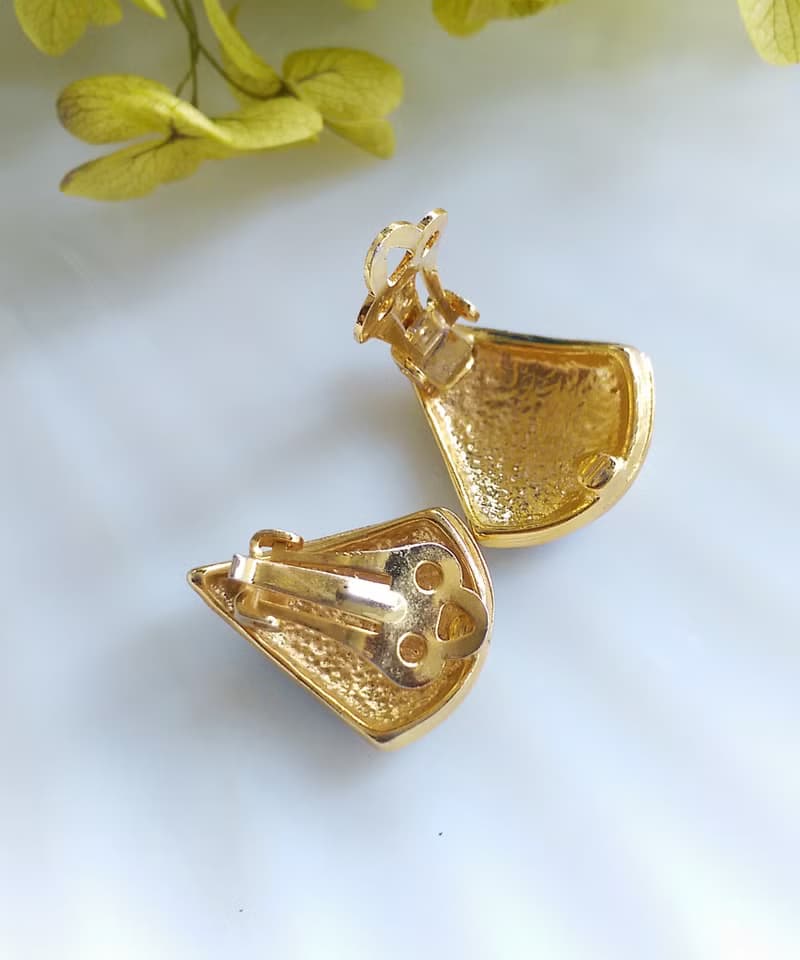 Vintage Jewelry 西洋古董飾品 個性幾何 雙色 小貼耳  夾式耳環
