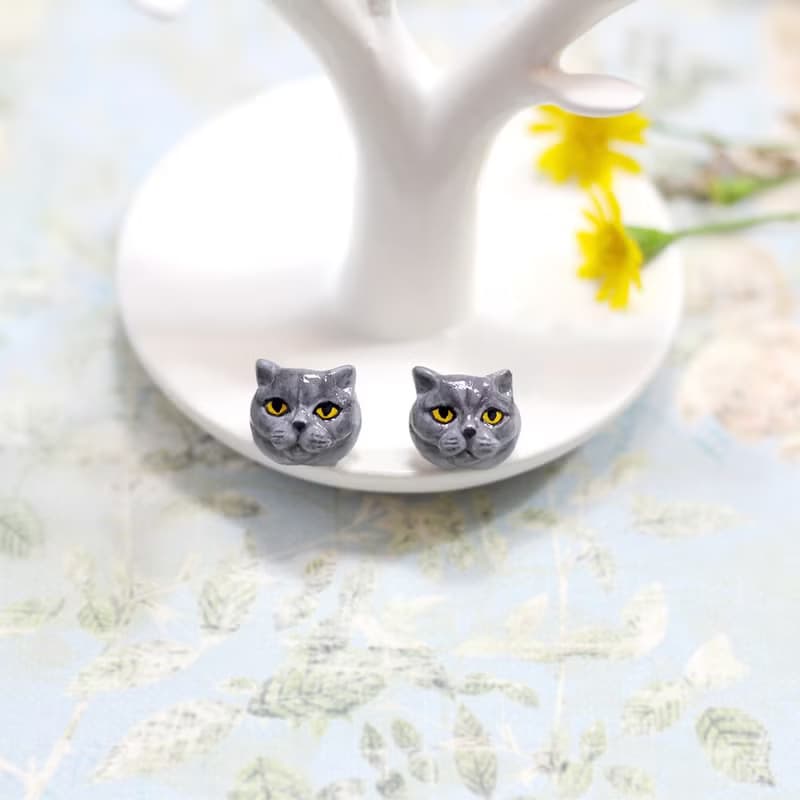 British Shorthair cat Earrings, Cat Stud Earrings, cat lover gifts