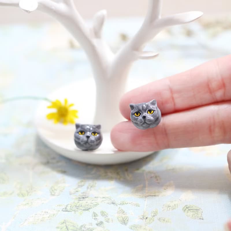 British Shorthair cat Earrings, Cat Stud Earrings, cat lover gifts