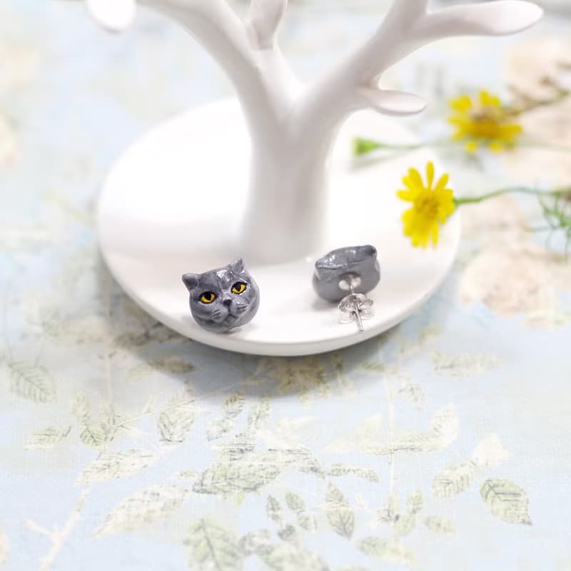British Shorthair cat Earrings, Cat Stud Earrings, cat lover gifts