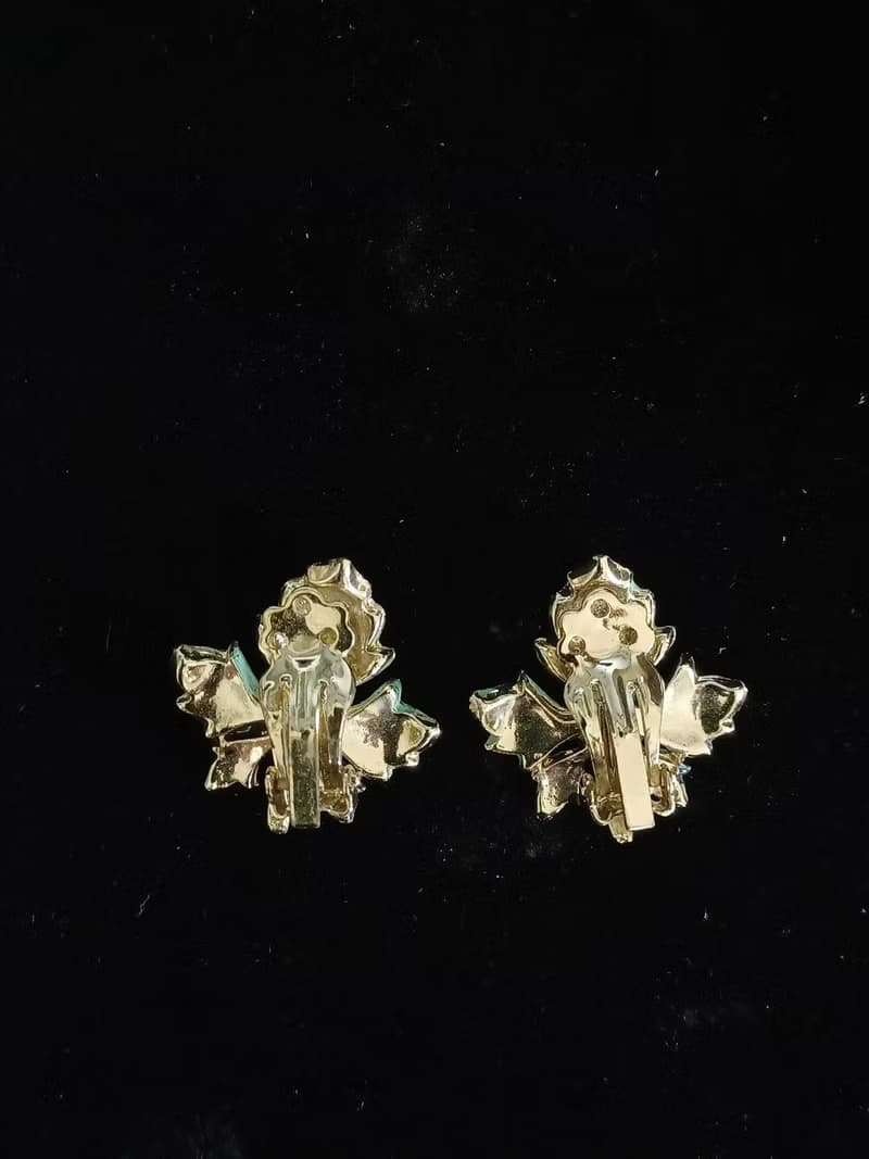 vintage jewelry  典雅銅青色琺瑯楓葉 夾式耳環