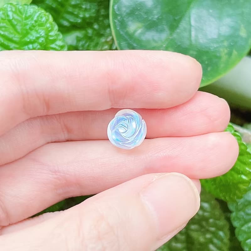 天然藍暈月光石玫瑰花 純銀耳針