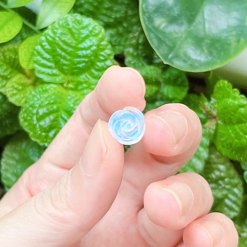 天然藍暈月光石玫瑰花 純銀耳針