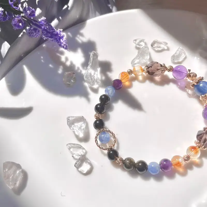 藍晶石 紫水晶 冰曜石 曜石水晶 手鍊設計款  開運水晶