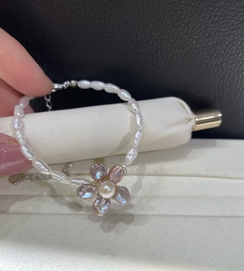 YuanPearl天然巴洛克異形珍珠手鍊花瓣紫粉白珍珠隨機顏色