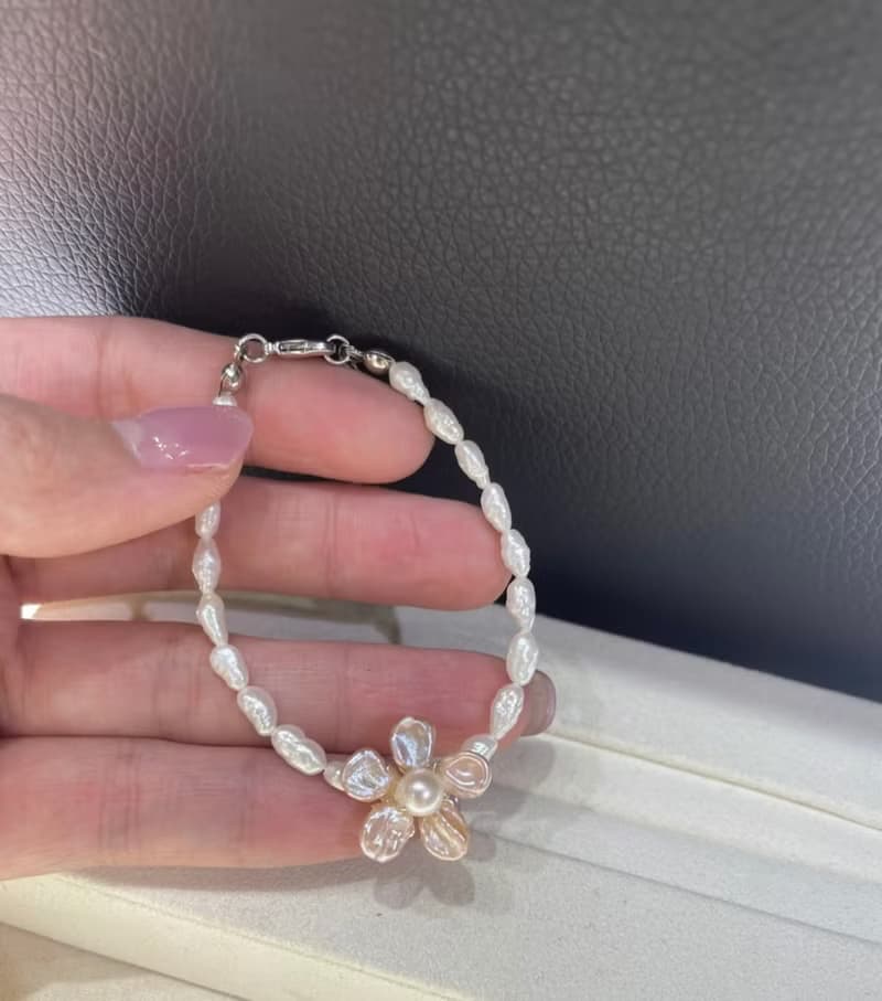 YuanPearl天然巴洛克異形珍珠手鍊花瓣紫粉白珍珠隨機顏色