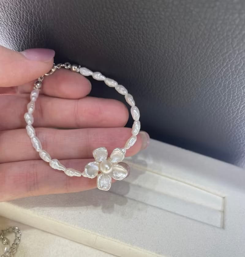 YuanPearl天然巴洛克異形珍珠手鍊花瓣紫粉白珍珠隨機顏色