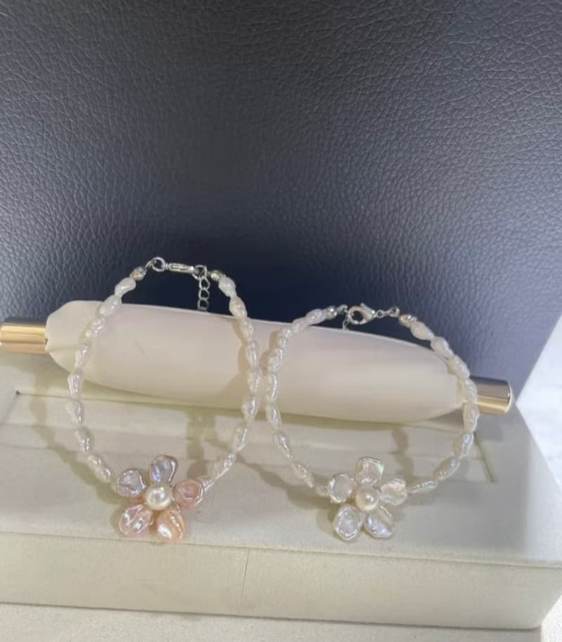 YuanPearl天然巴洛克異形珍珠手鍊花瓣紫粉白珍珠隨機顏色