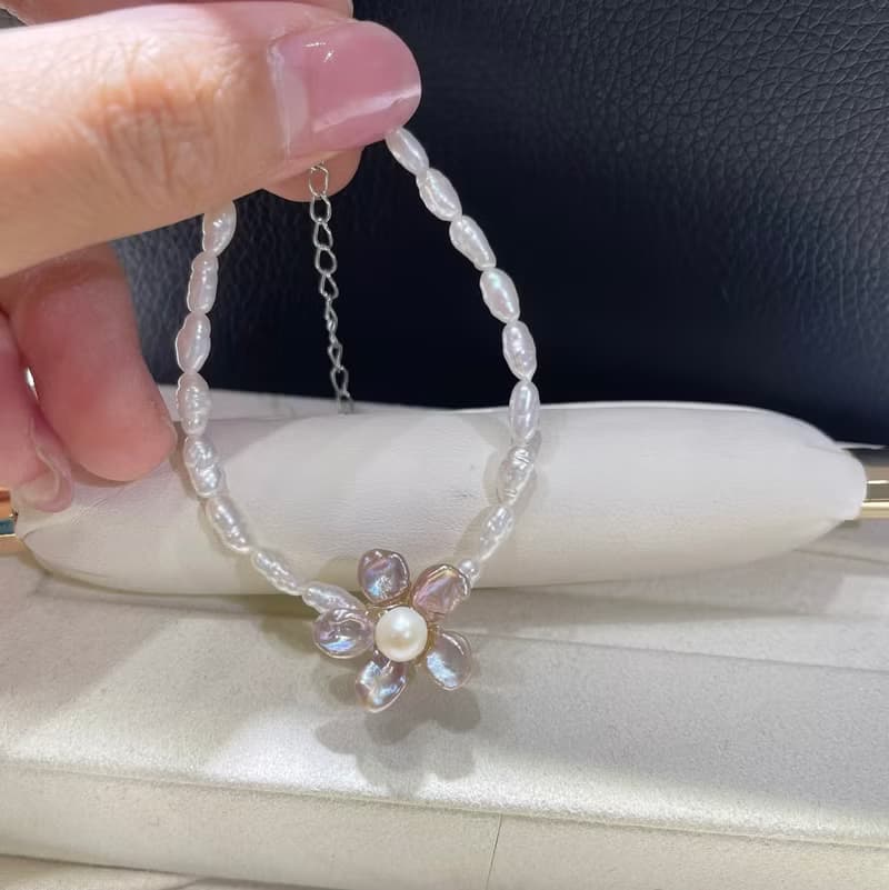 YuanPearl天然巴洛克異形珍珠手鍊花瓣紫粉白珍珠隨機顏色