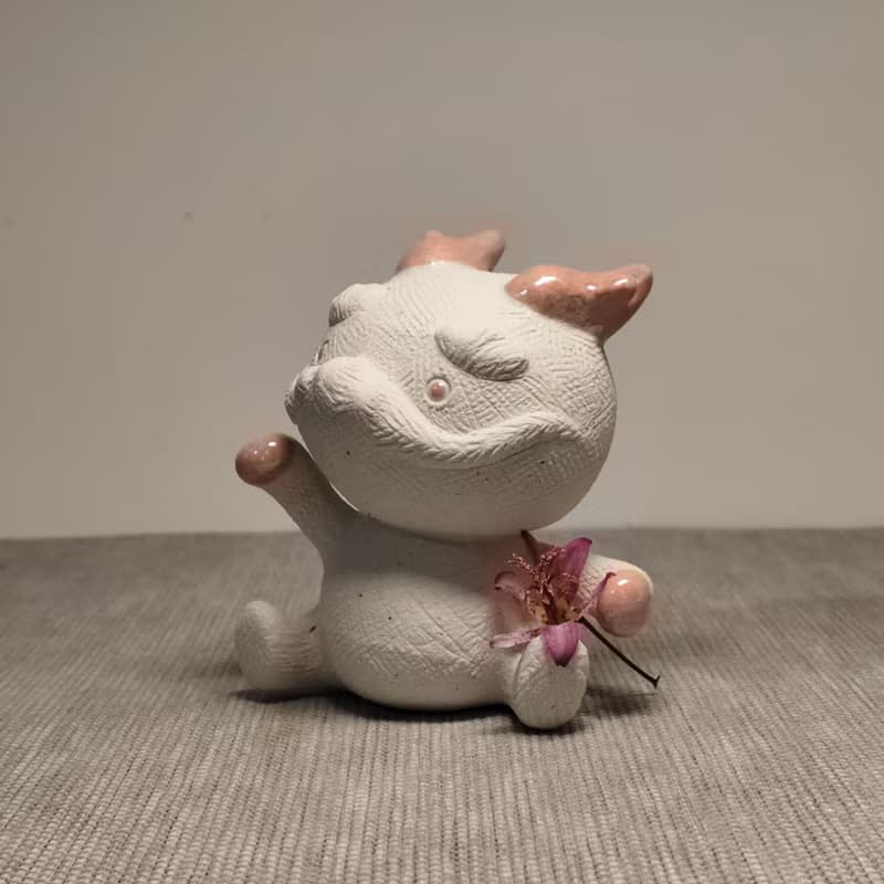 限量版【招招龍–珠光紅】招財陶藝茶寵擺件