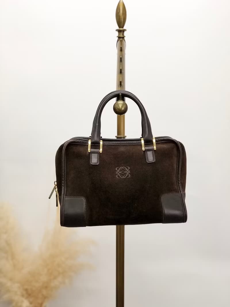【 日本直送　名牌中古包 】LOEWE ロエベ アマソナ28 ハンドバッグ ブラウン スエード ミニボストン vintage ヴィンテージ 3s6cim