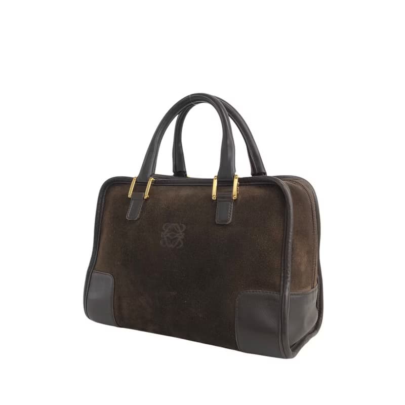 【 日本直送　名牌中古包 】LOEWE ロエベ アマソナ28 ハンドバッグ ブラウン スエード ミニボストン vintage ヴィンテージ 3s6cim