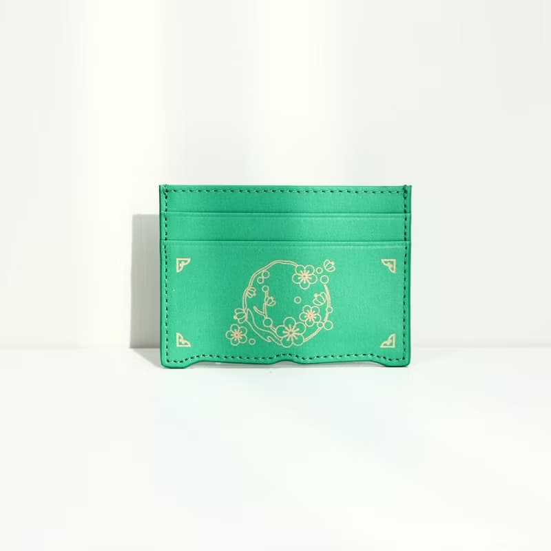 Vegan eco-friendly Hanji Leather Plum Blossom 韓国 誕生日プレゼント Card Wallet Green