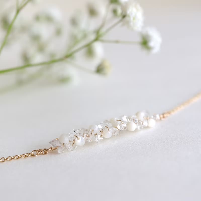 14KGF 赫基蒙水晶×白貝 天然石手鍊腳鍊 可調節