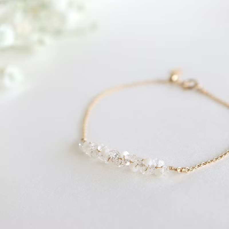 14KGF 赫基蒙水晶×白貝 天然石手鍊腳鍊 可調節