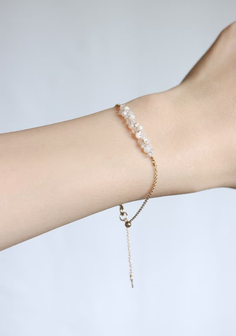 14KGF 赫基蒙水晶×白貝 天然石手鍊腳鍊 可調節