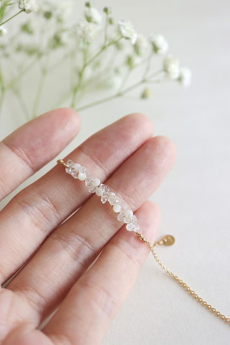 14KGF 赫基蒙水晶×白貝 天然石手鍊腳鍊 可調節