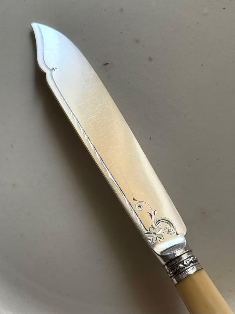 50475-絕美古董純銀環珍稀材質手柄刀叉組