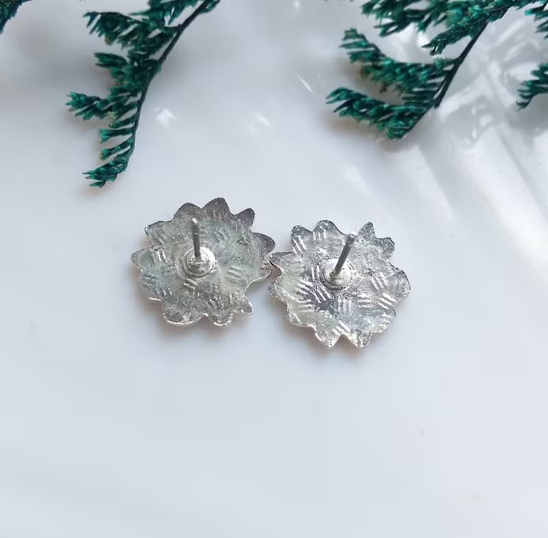 【西洋古董飾品 】景泰藍-小巧 紅色調 小花卉 針式耳環