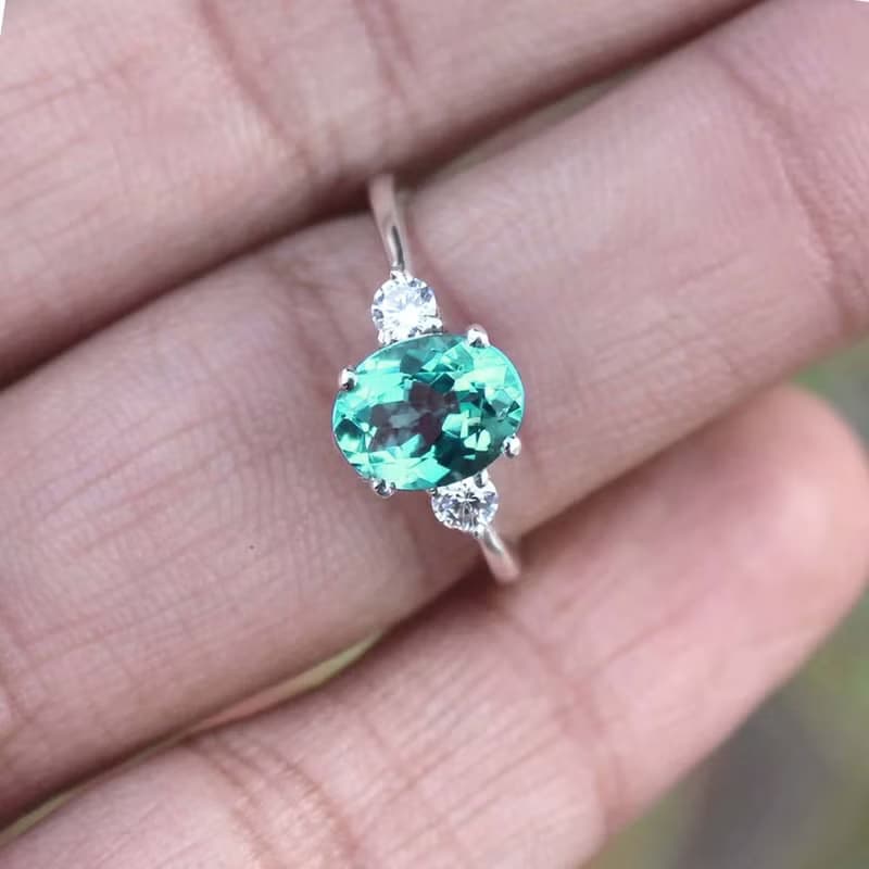 9 x 7 mm Blue green natural topaz ring silver sterling 925 size 7.0 free resize