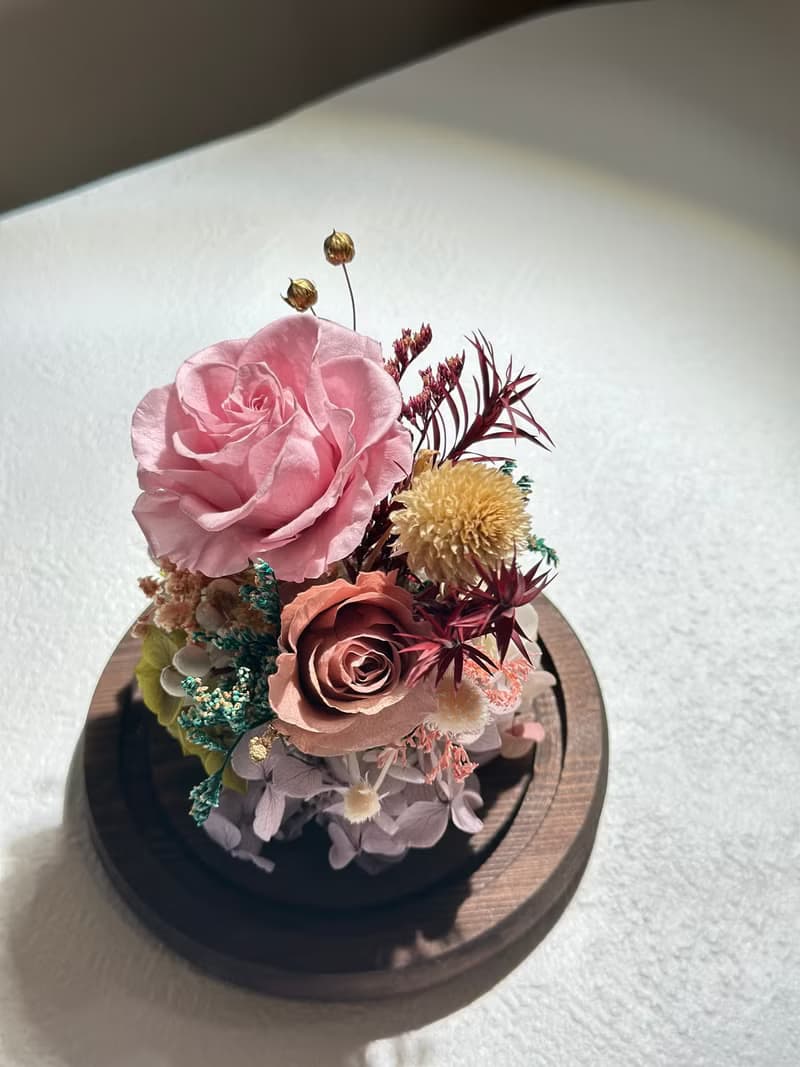永生玫瑰花玻璃罩 溫柔粉系 母親節禮物 送禮 代寫卡片