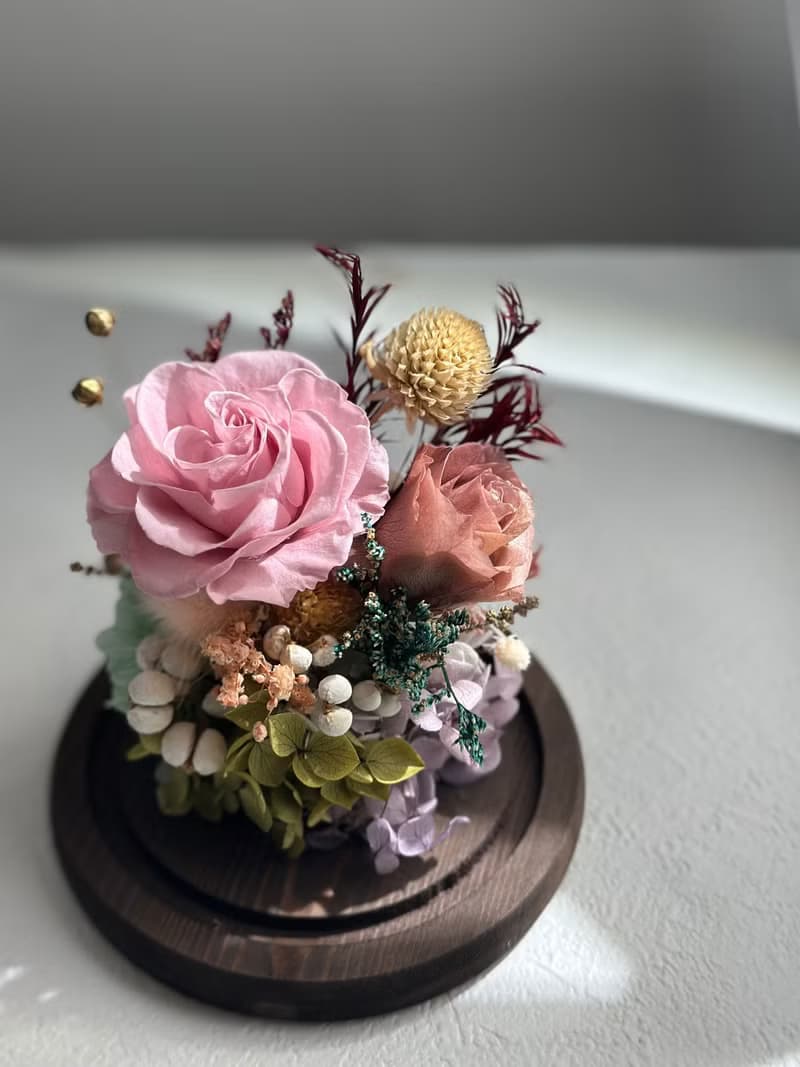 永生玫瑰花玻璃罩 溫柔粉系 母親節禮物 送禮 代寫卡片