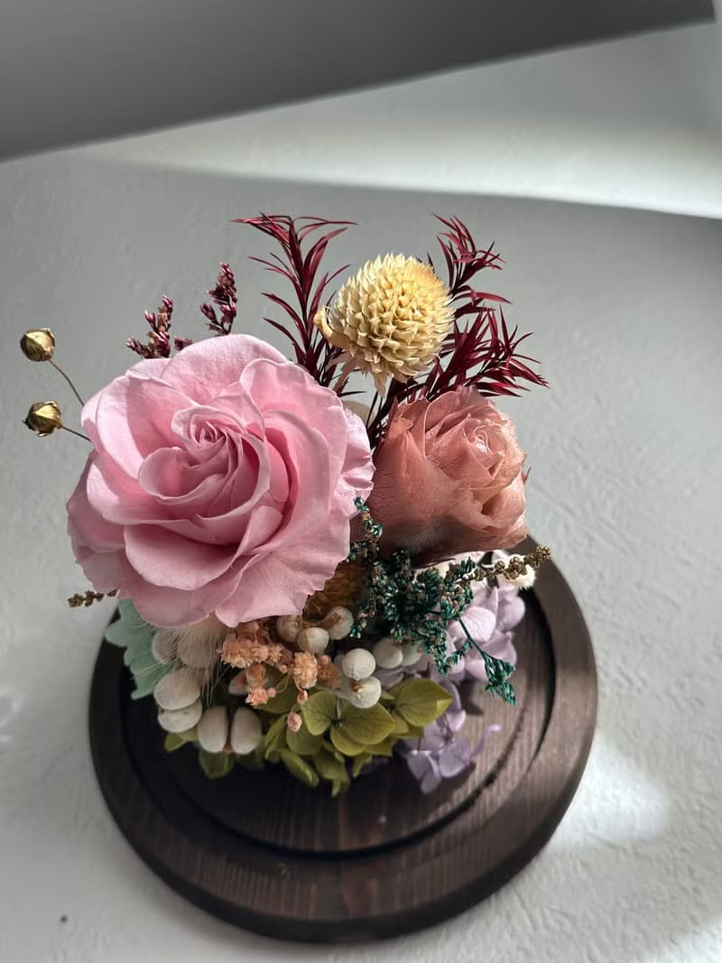 永生玫瑰花玻璃罩 溫柔粉系 母親節禮物 送禮 代寫卡片